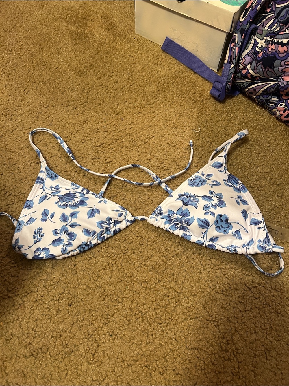 Blue Floral Triangle Bikini Top